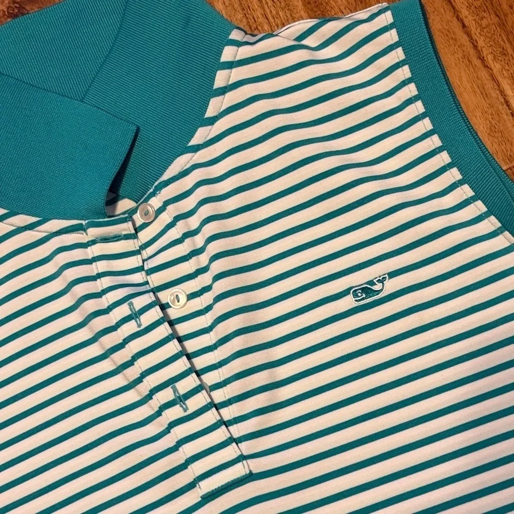 Vineyard Vines womens medium tank top golf polo Teal White stripe performance